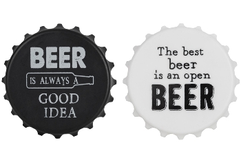 PLASTIC  BEER OPENER  WITH MAGNETS AS SET/2, white one w/wording: "The best