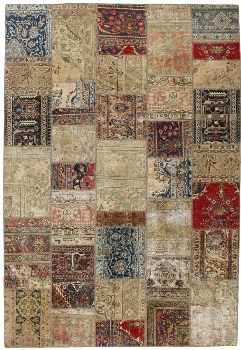 Persischer Vintage Patchwork Teppich handgeknüpft