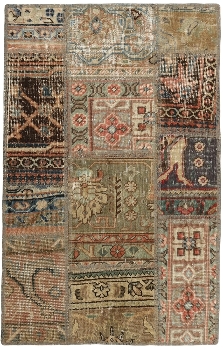 Persischer Vintage Patchwork Teppich handgeknüpft