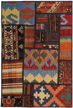 Handgeknüpfter persischer Teppich &Kelim Patchwork